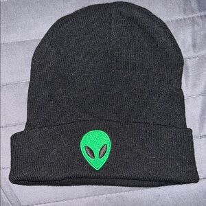 Alien Embroidered Black Beanie